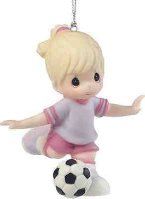 Precious Moments GIRL SOCCER PLAYER Porcelain Christmas Ornament HOT SHOT NIB
