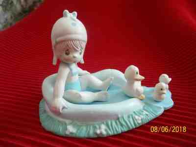 Precious Moments Miniature Figurine - Girl In Pool With Ducks ~1989 ~ S. Butcher