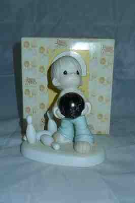 Precious Moments Lord, Spare Me Boy w/Bowling Ball & Pins Figurine 1996  #521191