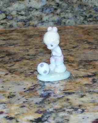 1999 Precious Moments Blonde Haired Girl Playing Soccer Shiny Porcelain Figurine