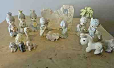 PRECIOUS MOMENTS 16 PIECE MINI PEWTER NATIVITY SET w/ WALL & TREE SET 1989 Butch