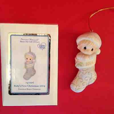 NIB Precious Moments 2014 BOY Baby's First Christmas Ornament Annual Dated New