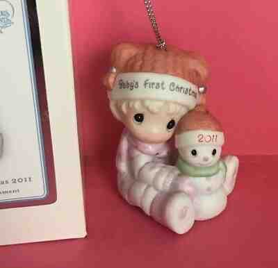 NIB Precious Moments 2014 GIRL Baby's First Christmas Ornament Annual Dated New 