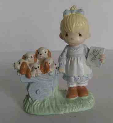 Precious Moments God Loveth A Cheerful Giver Girl With Free Puppies Cast Metal