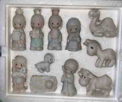 NOS 1982 Precious Moments Miniature Nativity Set + 3 Bld -15 pcs E-2395 + E-2387