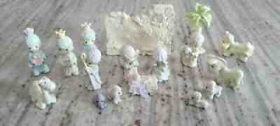 Vintage Enesco Precious Moments miniature pewter nativity scene 17 piece