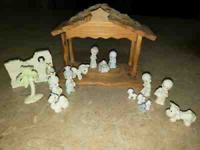 Vtg Enesco Precious Moments Miniature Christmas Nativity Scene Set Boxed 18 pcs