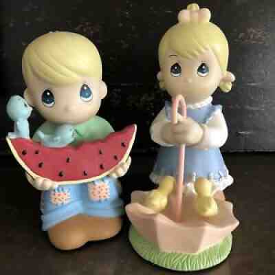 Precious Moments Boy Girl Statues Couple 2008 Umbrella Watermelon UMBG WTRBY