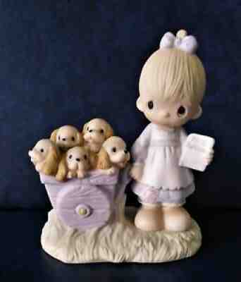 Precious Moments God Loveth A Cheerful Giver 1977 Girl With Puppies Original 21