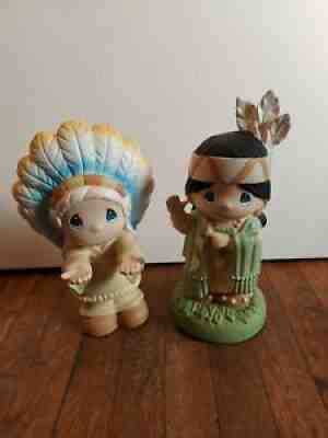 Large Rare Precious Moments Indian Chief And Maiden 12â? Sam Butcher
