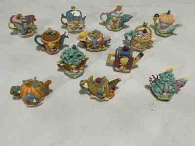 1999 Complete Set (12) PRECIOUS MOMENTS Monthly Mini Teapot Enesco Avon Calendar