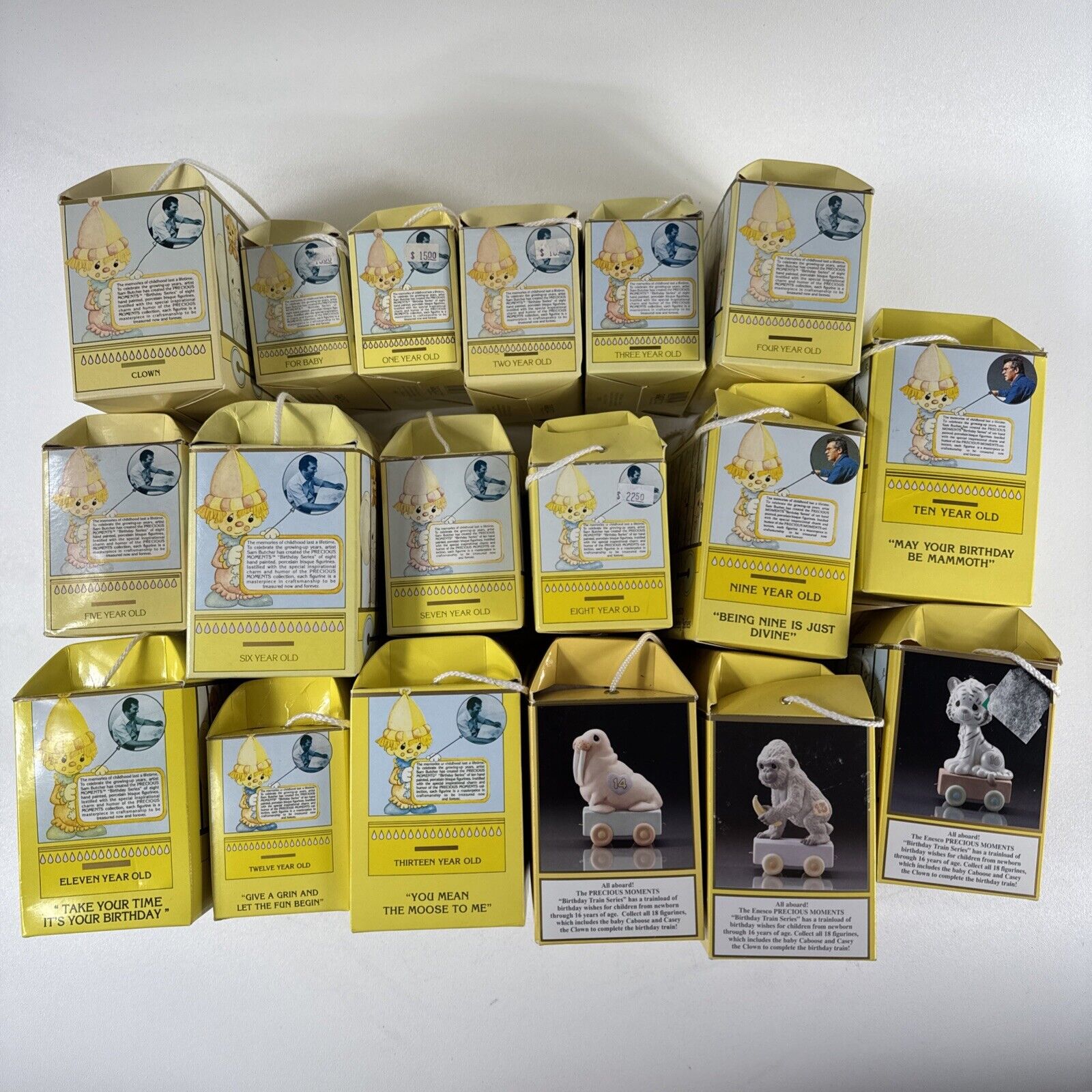 Enesco Precious Moments Train Set Complete 18 Piece Set Clown Baby 1-16 W/boxes