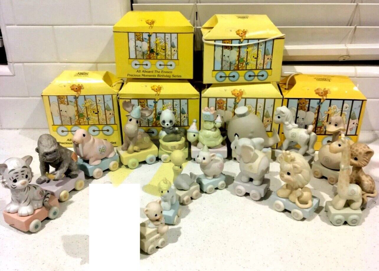 Precious Moments Birthday Train Series Set w Boxes Baby - 16 (No clown leader)
