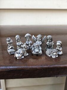 1983 Hudson Pewter Precious Moments Christmas Nativity Scene Miniature Figurines
