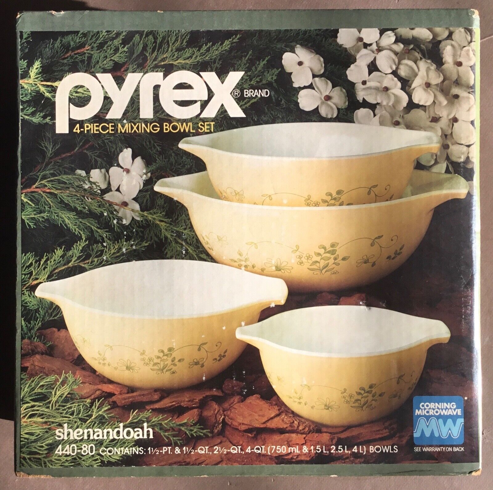 Pyrex Shenandoah 4 Pc. Mixing Bowl Set New in Box 440-80