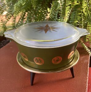 Vintage Pyrex Zodiac Casserole Dish 475 2 1/2 Quart Candle Warmer & Lid