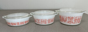 Rare Vintage Pyrex Pink Butterprint Set of 3 Amish Dish/Bowl (473, 472, 471)
