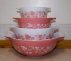 Set of PYREX Cinderella Mixing Bowls PINK GOOSEBERRY  441 442 443 444,  LOOK!!