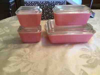 Vintage pyrex Pink Flamingo Refrigerator Dishes. 8 Piece Set.