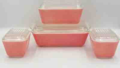 Vintage Pyrex Pink Refrigerator Dish -Set of 4 w/Lids 501, 502,503