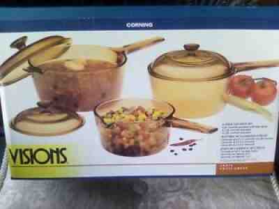 Vtg Corning 6-piece saucepan set cookware Pyrex Old stock NEW sealed box RETRO!!
