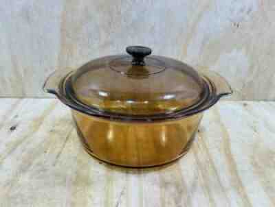 VTG Corning Pyrex Vision Amber Brown Ware USA Dutch Oven Pot 5 L USA Dome Lid