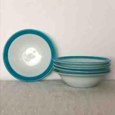 5 Pyrex Turquoise Band Berry/Fruit Bowls NO Gold Vtg â??50s Corning Glass Aqua Rim