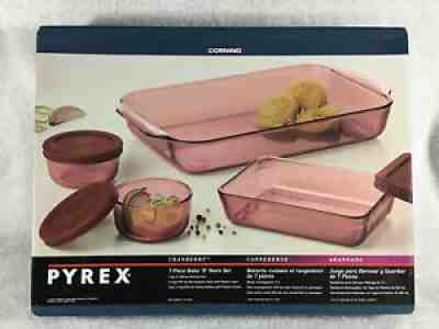 Pyrex Cranberry 7 Piece Bake & Store Set Vintage 1995 NIB NEW