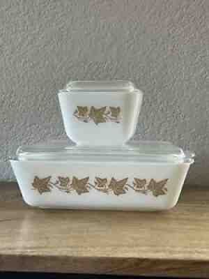 Rare Pyrex Sandalwood 501 And 503 Refrigerator Dishes With Lids VHTF
