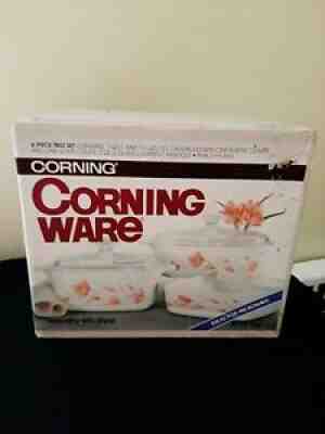 CORNING WARE A-33-336 PEACH FLORAL OVENWARE 6 Pc NEW "OLD" STOCK MIB 1988