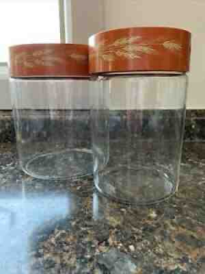 Vintage Pyrex Glass Stacking Large Canisters - Autumn Harvest Wheat-Set Of 2