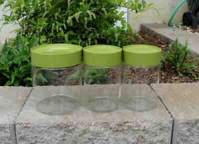 Mid Century Pyrex See n Store Avocado Green Glass Canisters Storage 3 Pc Set EUC