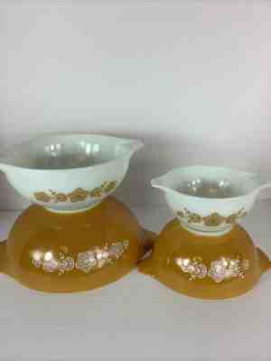 Vintage SET of 4 PYREX PINK GOOSEBERRY Cinderella Nesting/Mixing Bowls 441-444