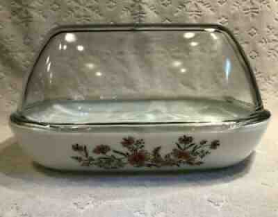 Retro JAJobling-PYREX England Floral Clear-High-Dome Lidded Chicken Roaster