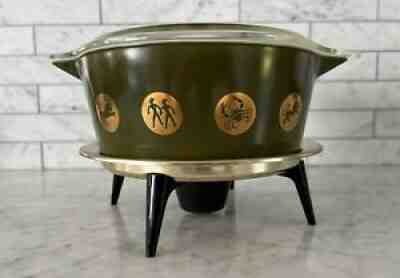 Vintage Pyrex Zodiac Casserole w/ Warmer & Star Lid 475 Complete