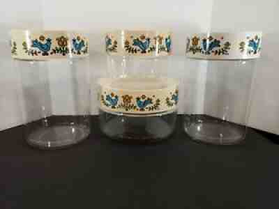 Vintage Pyrex 1975 Bluebird Friendship Glass Canisters Set of 4