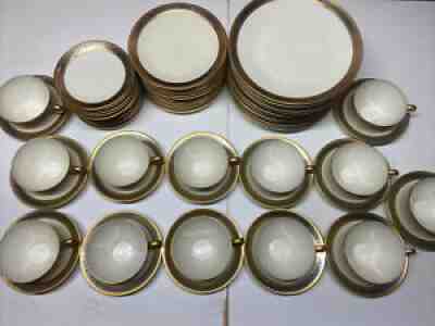 RARE Rosenthal Fine China Germany Duchess 3350 Dinner Set- Gold Platinum Ivory
