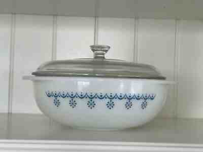 Vintage Pyrex Snowflake Blue Garland 024 Rare Test Casserole Dish VHTF RARE +lid
