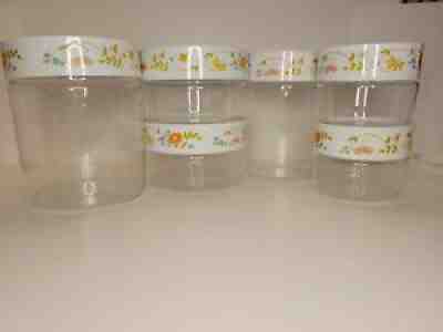 6 Vintage Pyrex Corning Ware Canister Set WILD FLOWER stackable Seals Glass