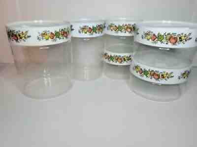 6 Vintage Pyrex Corning Ware Canister Set SPICE OF LIFE stackable Seals Glass