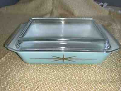 Vintage Pyrex Atomic Turquoise Blue Starburst Dish Pan Casserole 575-B Lid