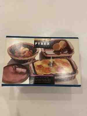 NOS Vintage 1995 Corning Pyrex Designs 7 Piece Cook-n-Carry Set Cranberry Color