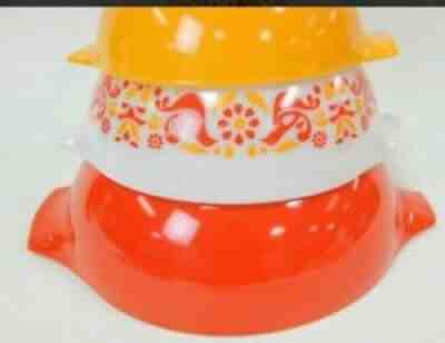 Vintage PYREX Friendship Birds Set of 4 Cinderella Mix BowlsÂ 