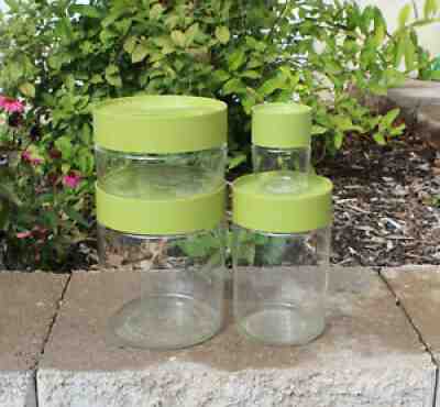 Mid Century Pyrex See n Store Avocado Green Glass Canisters Storage Set of 4 EUC