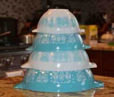 Rare VTG Set Pyrex Stacking Nesting Amish Butterprint Cinderella Mixing Bowls