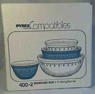 VTG NOS Pyrex Snowflake 400-2 Garland 401 402 403 404 Bowl Set Never Opened Tear
