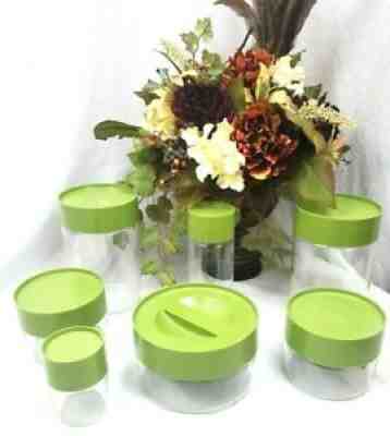 Mid Century Pyrex Avocado Green Glass Canisters Storage Set of 7 Stack N See MCM