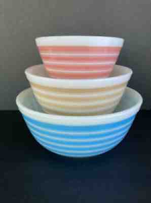 Vintage Pyrex Stripes Mixing Bowl Set 401, 402, 403 EUC