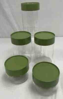 Mid Century Pyrex Avocado Green Glass Canisters Storage Set of 3 Large & 2 Small