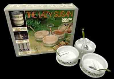 Vintage Spring Blossom Crazy Daisy Corelle Pyrex Gemco Lazy Susan Server Set Box